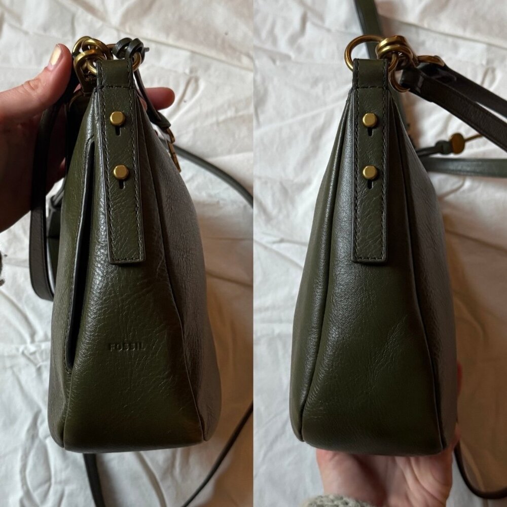 Fossil Jolie Olive Green Leather Crossbody Bag Two Straps - Picture 9 of 11